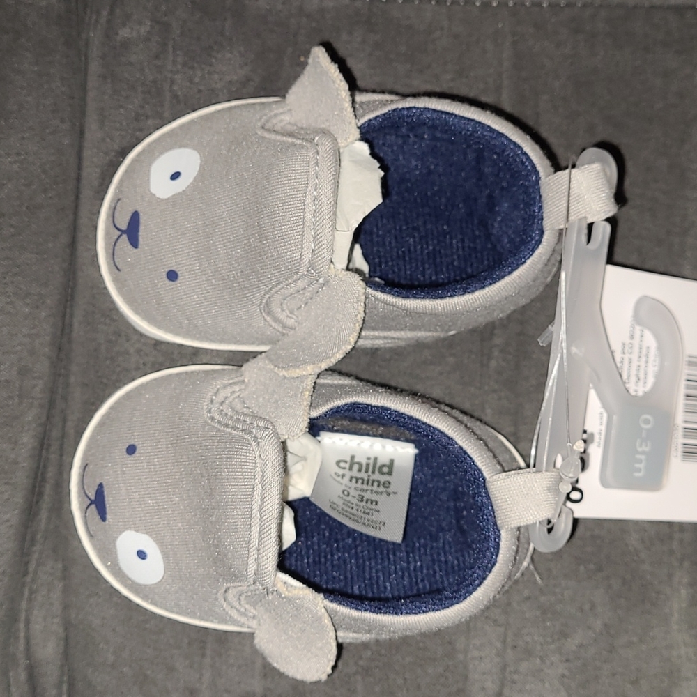 Child of Mine Made By Carters Baby White Spot Gray Dog Soft Slip On Shoes 0-3M - Picture 5 of 7